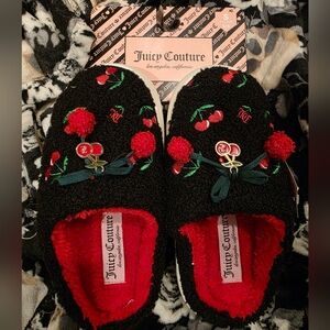 Juicy Couture Black and Red Cherry Slippers